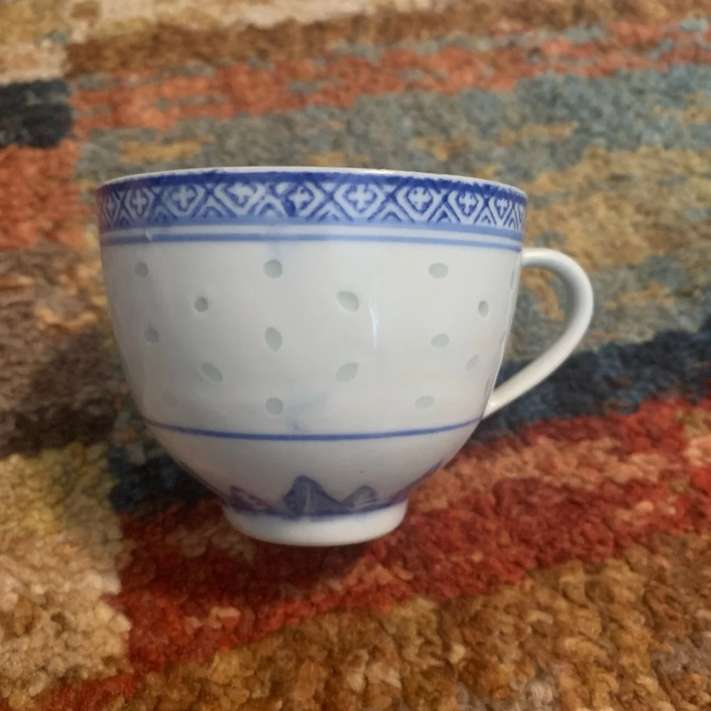 Blue and White Ceramic Tea Cup - Classic Pattern
